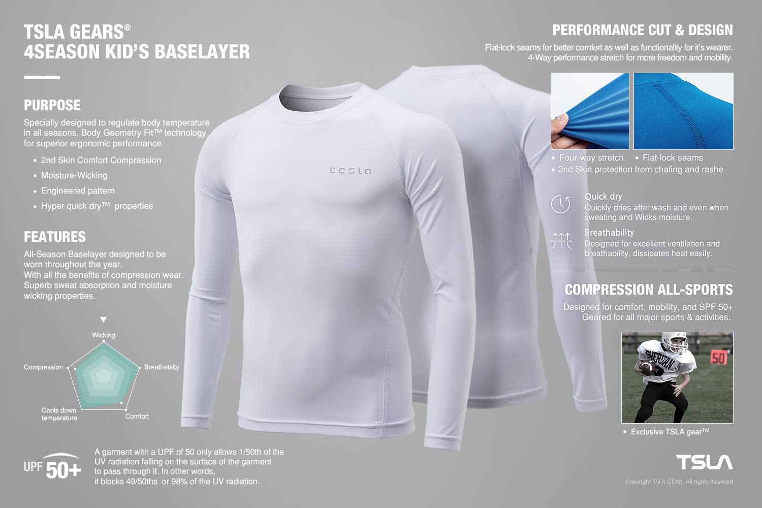 TSLA Boys Youth UPF 50+ Compression Pants Baselayer, Cool Dry Running Tights, 4-Way Stretch Workout Leggings - Image 6